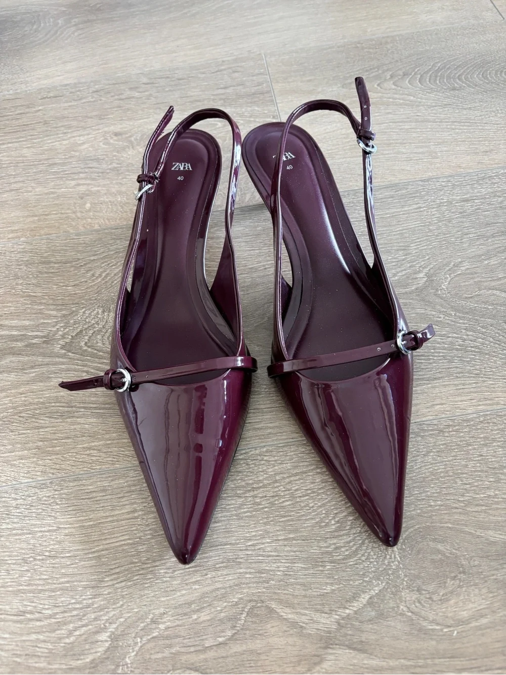 Zara Pointed Slingback Kitten Heel Pumps in Deep Burgundy - Picture 2 of 3